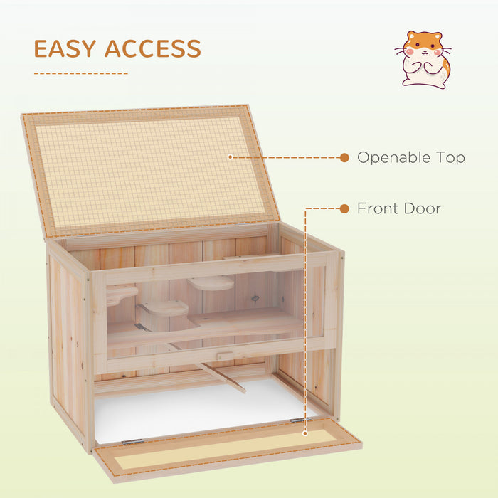 Pawhut Cage En Bois Pour Hamster Lapin Cochon D'inde Chinchilla Pet House 2 Niveaux Petits Animaux Habitat Maison Avec Toit Ouvrant Avec Espace De Course