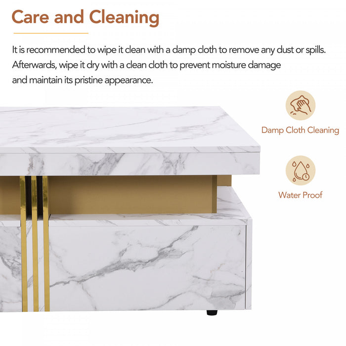 Table Basse Carree Marcia De 33,5\" En Bois Composite Avec Tiroirs De Rangement, Blanche