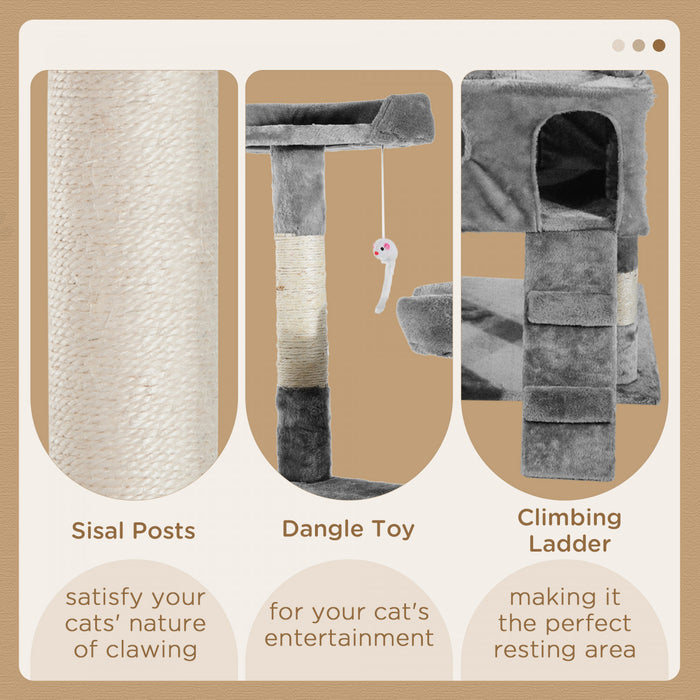 Pawhut Arbre A Chat Multi-niveaux De 67 Pouces Centre D'activites Tour De Poste Pour Condo Meubles Pour Animaux De Compagnie Avec Jouet Gris