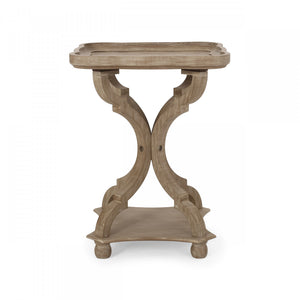 Table D’appoint Carrée Traditionnelle Jason Avec Étagère, Finition Bois Flotté