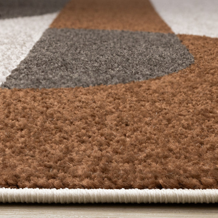Carpette Marley taupe et rouge sang-de-bœuf à motif de courbes géométriques - 7 pi 10 po x 10 pi 6 po