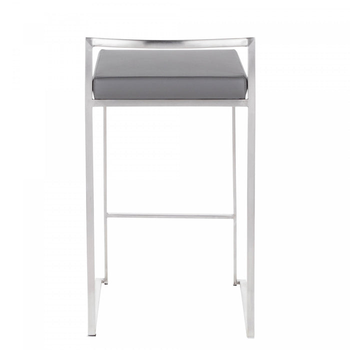 Tabouret superposable contemporain Fuji de hauteur comptoir en similicuir gris - ensemble de 2