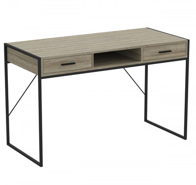 48” Computer Desk With 2 Drawers and 1 Shelf - Dark Taupe With Black Metal Base | Bureau d’ordinateur de 48 po avec 2 tiroirs et 1 tablette - taupe foncé avec base en métal noir