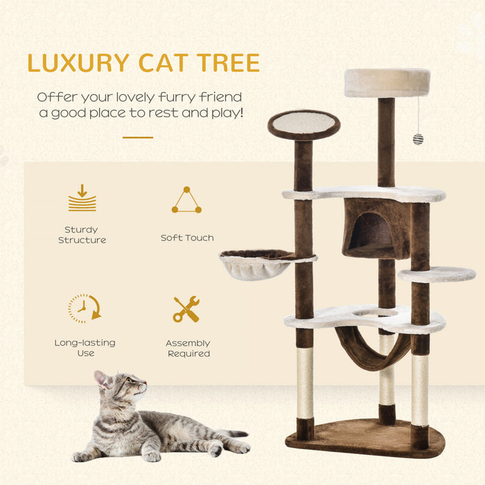 Pawhut Tour A Gratter Pour Arbre A Chat De 152,4 Cm Avec Poteau De Hamac