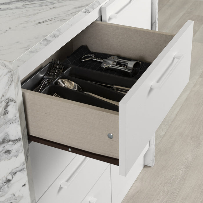 Îlot de cuisine compact Myro avec rangement - imitation de marbre blanc et blanc