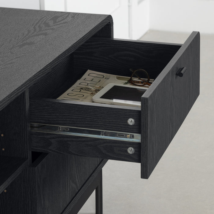 Meuble pour téléviseur Mezzy avec porte et tiroirs - chêne cendré