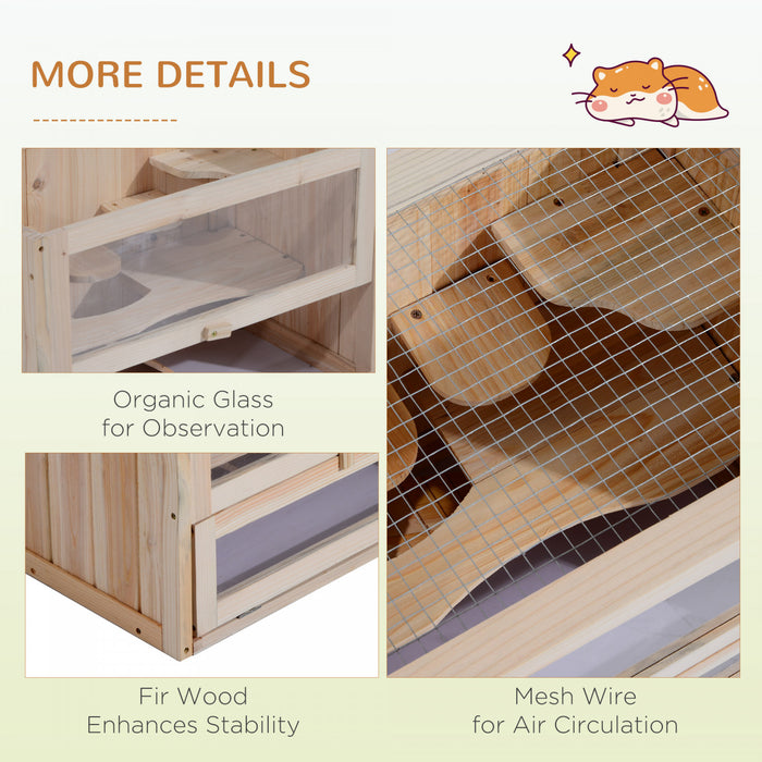 Pawhut Cage En Bois Pour Hamster Lapin Cochon D'inde Chinchilla Pet House 2 Niveaux Petits Animaux Habitat Maison Avec Toit Ouvrant Avec Espace De Course