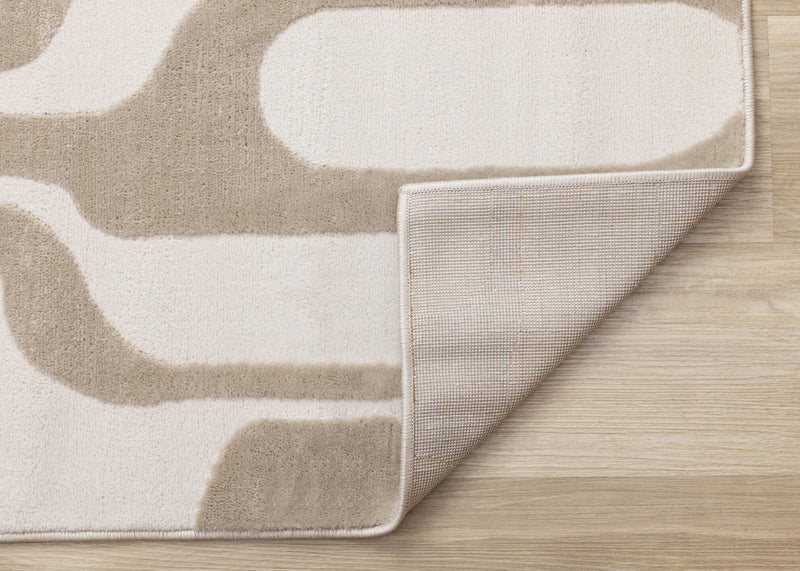 Carpette Leopold beige et crème de style moderne du milieu du 20e siècle - 6 pi 7 po x 9 pi 6 po
