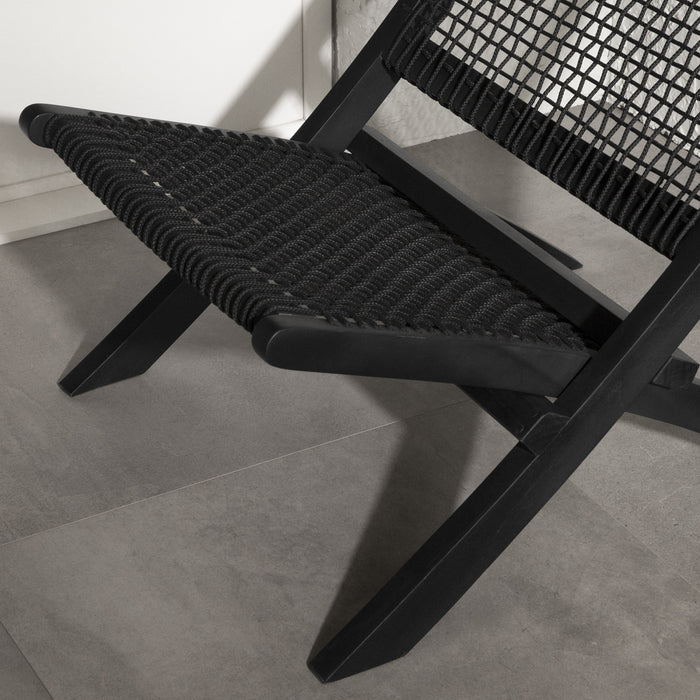 Fauteuil de détente Agave en bois et en corde tressée - noir
