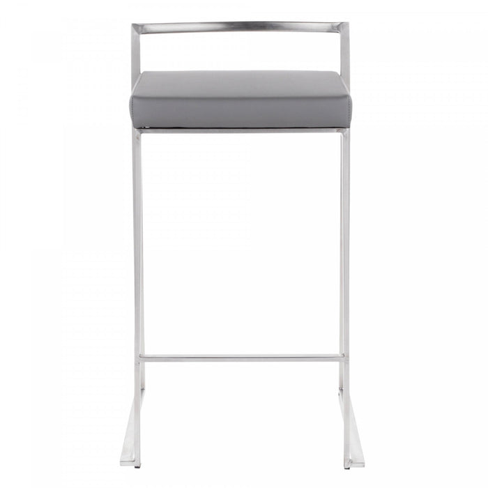 Tabouret superposable contemporain Fuji de hauteur comptoir en similicuir gris - ensemble de 2