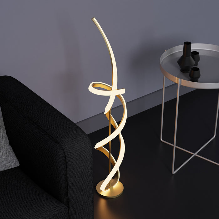 Lampe à pied à DEL de 59 po dorée avec motif torsadé
