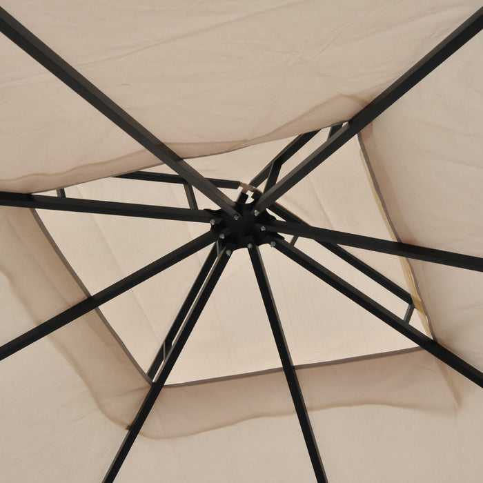 Tonnelle Barnum Style Colonial Dim. 3l X 3l X 2,7h M Double Toit 4 Moustiquaires Laterales Avec Zip Beige