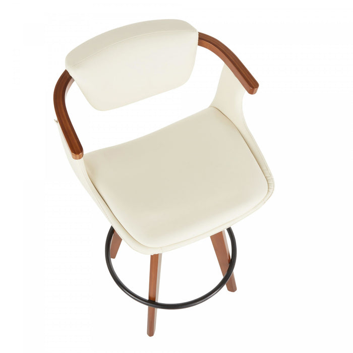 Tabouret moderne du milieu du 20e siècle Oracle de hauteur comptoir en similicuir - noyer et crème