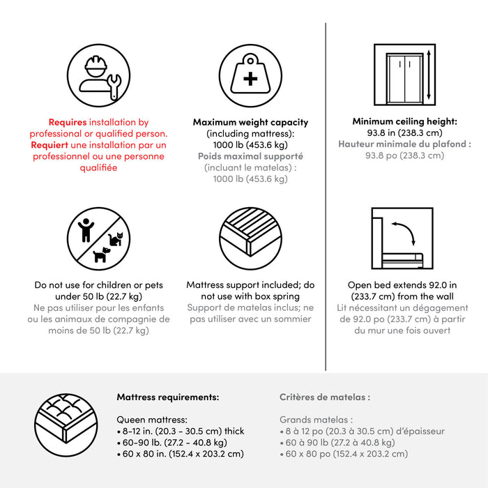 Grand lit escamotable Versatile de Bestar de 115 po (L) avec 2 organisateurs de garde-robe et portes - blanc