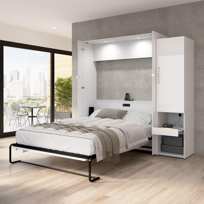 Grand lit escamotable Avalon de Bestar de 87 po (L) avec armoire de rangement et tablette coulissante