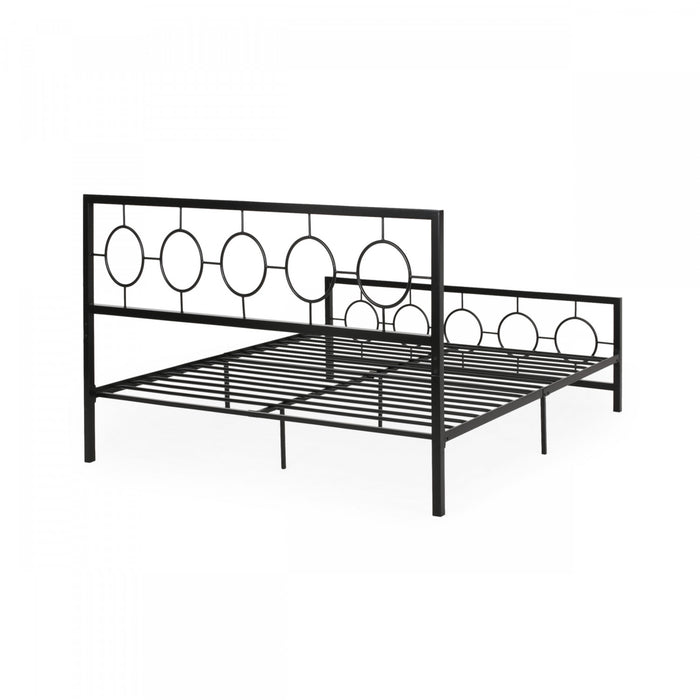 Robert Cadre De Lit En Metal Avec Tete Et Pied De Lit Au Design Circulaire, Taille King, Noir