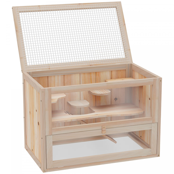 Pawhut Cage En Bois Pour Hamster Lapin Cochon D'inde Chinchilla Pet House 2 Niveaux Petits Animaux Habitat Maison Avec Toit Ouvrant Avec Espace De Course