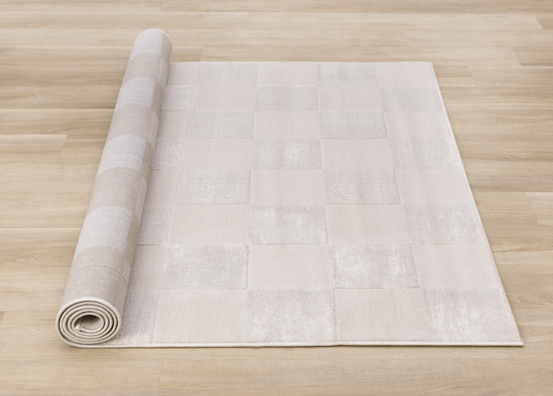 Carpette Leonardo blanche et grise à motif à carreaux - 6 pi 7 po x 9 pi 6 po
