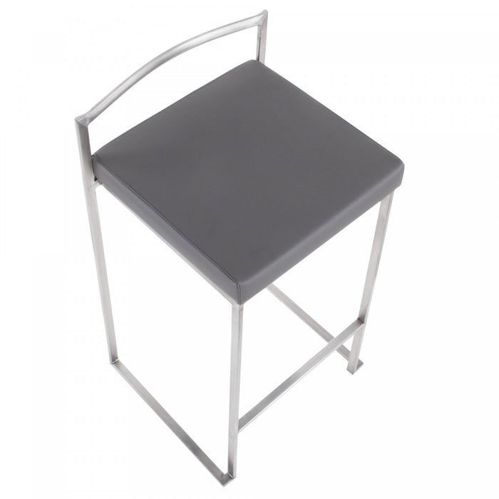Tabouret superposable contemporain Fuji de hauteur comptoir en similicuir gris - ensemble de 2