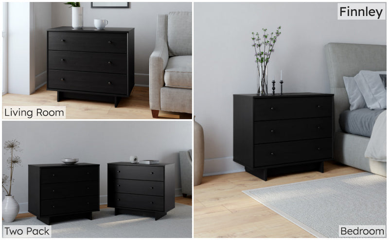 Table de nuit Finnley de Prepac à 3 tiroirs - chêne noir