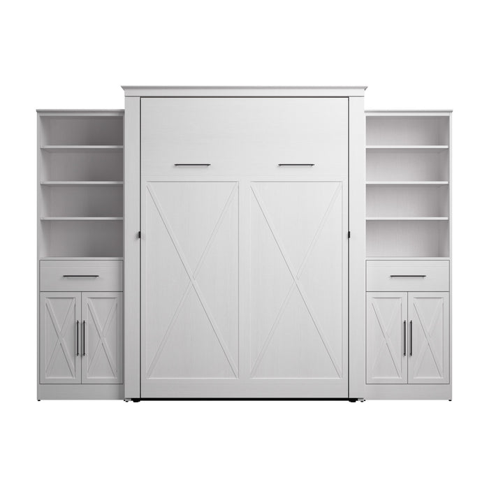 Grand lit escamotable Key West de Bestar de 119 po (L) avec organisateurs de garde-robe, portes et tiroirs - blanc chêne solide