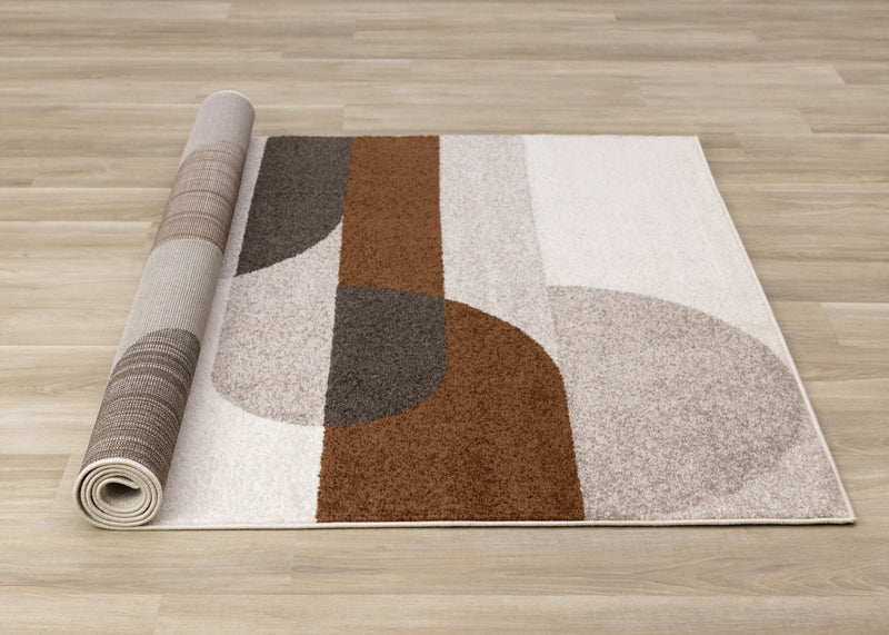 Carpette Marley taupe et rouge sang-de-bœuf à motif de courbes géométriques - 7 pi 10 po x 10 pi 6 po