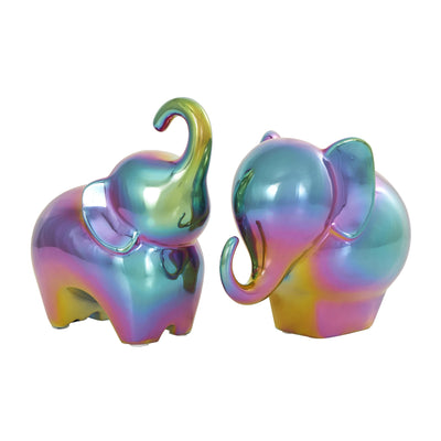 Ceramic 6" Iridescent Elephant Sculpture - Set of 2|Sculpture d'éléphant irisé de 6 po en céramique - ensemble de 2