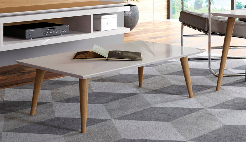 Grande table à café rectangulaire Utopia de Manhattan Comfort de 17,52 po avec pattes évasées - blanc cassé et crème d’érable