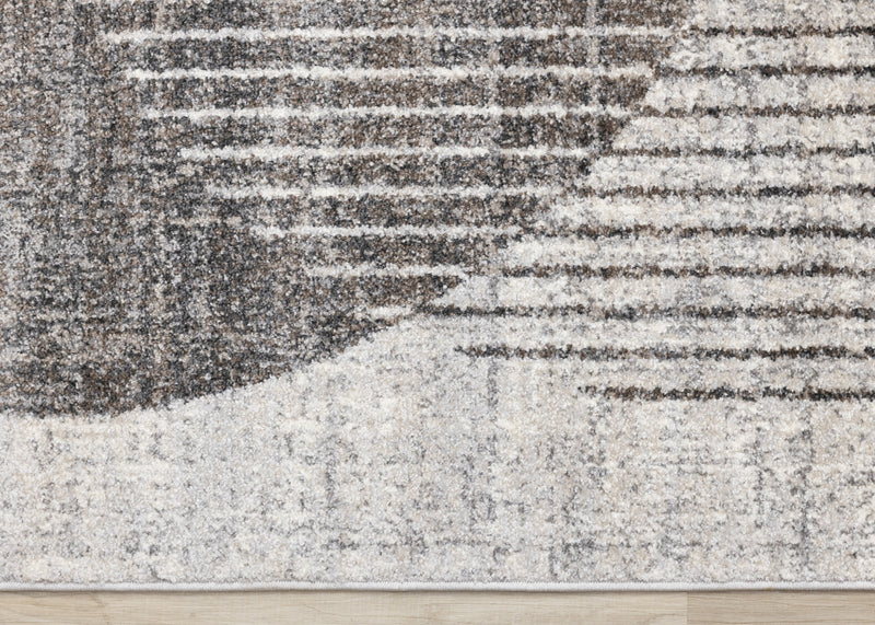 Carpette à poil court doux Solace grise et blanche à motif de cercles qui fusionnent - 6 pi 7 po x 9 pi 6 po