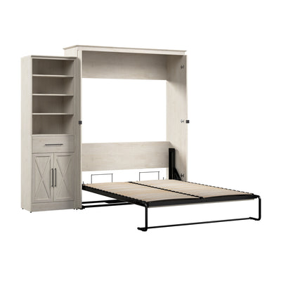 Bestar Key West Queen Murphy Bed & Closet Organizer with Drawer & Doors (94 W) - Linen White Oak|Grand lit escamotable Key West de Bestar de 94 po (L) avec organisateur de garde-robe, tiroir et portes - blanc chêne lin
