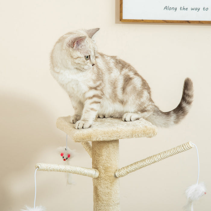 Pawhut Arbre A Chat Multi-niveaux 132 Cm Kitten Playhouse Kitty Centre D'activites Poteau A Gratter Repos Pour Condo Avec Hamac Beige