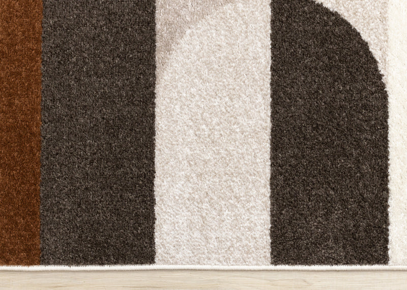 Carpette Marley taupe et rouge sang-de-bœuf à motif de courbes géométriques - 7 pi 10 po x 10 pi 6 po