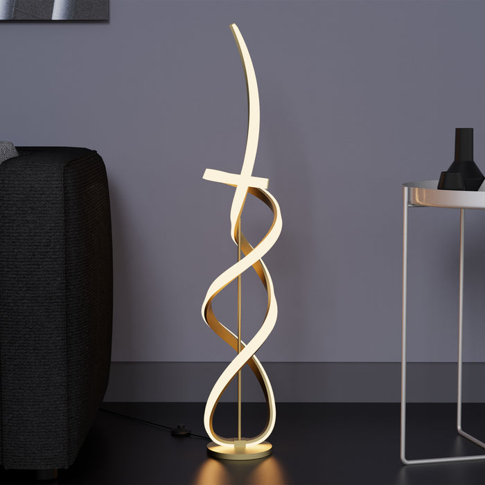 Lampe à pied à DEL de 59 po dorée avec motif torsadé