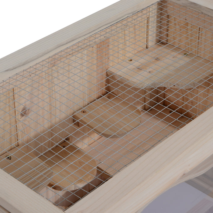 Pawhut Cage En Bois Pour Hamster Lapin Cochon D'inde Chinchilla Pet House 2 Niveaux Petits Animaux Habitat Maison Avec Toit Ouvrant Avec Espace De Course