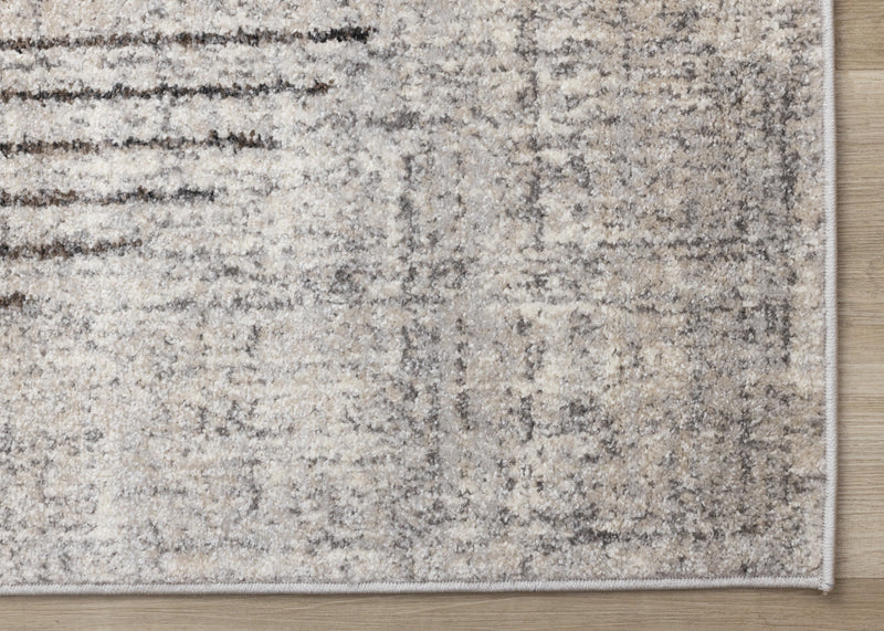 Carpette à poil court doux Solace grise et blanche à motif de cercles qui fusionnent - 6 pi 7 po x 9 pi 6 po