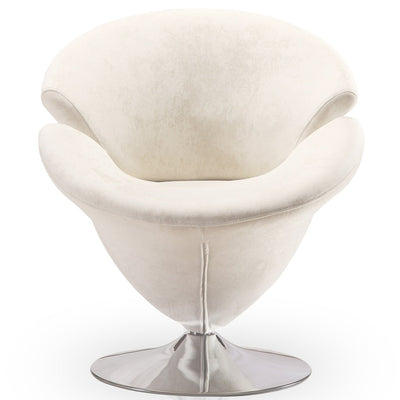 Manhattan Comfort Tulip Polished Chrome Velvet Swivel Accent Chair - White|Chaise d’appoint pivotante Tulip de Manhattan Comfort en chrome poli et en velours - blanche