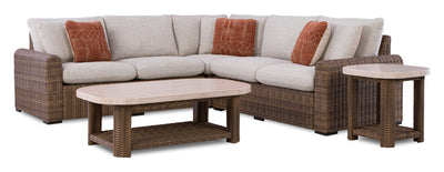 Banff 3-Piece Outdoor Patio Set with 2 Loveseats & Corner Chair - Weather Resistant - Brown/Beige | Ensemble Banff 3 pièces pour la terrasse à l’extérieur avec 2 causeuses et un fauteuil en coin, résistant aux intempéries - naturel et beige
