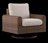 Fauteuil pivotant Banff pour la terrasse à l’extérieur - osier en résine, aluminium et tissu NuvellaMD - brun et beige
