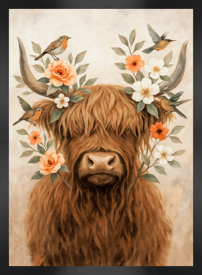 Floral Bull Framed Linen Finish Art - 22" x 30" | Œuvre d’art encadrée au fini lin « Floral Bull » - 22 po x 30 po