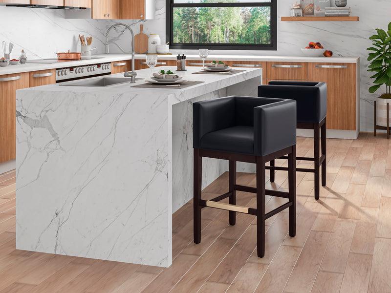 Tabouret bar Kingsley de Manhattan Comfort de 38 po en hêtre - noir et noyer foncé