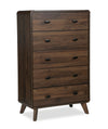 Commode verticale de chambre à coucher moderne du milieu du 20e siècle Cami de 31,5 po (L) x 50 po (H) à 5 tiroirs - brune