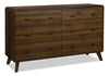 Commode de chambre à coucher moderne du milieu du 20e siècle Cami de 58,5 po (L) x 17,5 po (H) à 6 tiroirs - brune