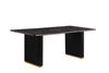 Table de salle à manger Capri de Kort & Co. de 72 po (L) avec dessus en imitation de marbre, touches dorées et base piédestal - noire