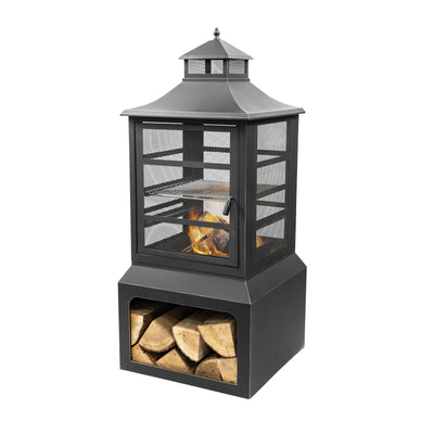 Deko Living Wood Burner Fire Pit Grill & Log Storage|Foyer-gril extérieur au bois Deko Living avec rangement pour bûches