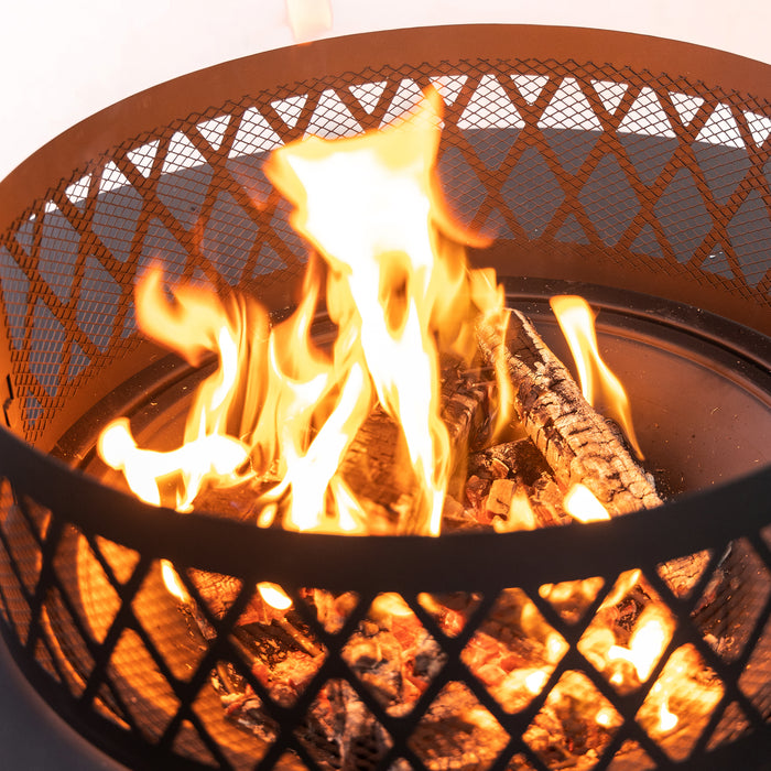 Foyer extérieur rond au bois Deko Living en métal avec rangement pour bûches