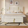 Ensemble De Chambre Nicole 2 Pieces Avec Lit Plateforme Tapisse Et Banc Coffre, Taille Queen, Beige