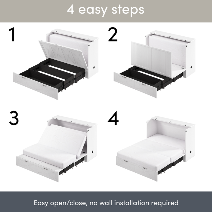 Lit armoire avec matelas à trois plis Key West, chêne blanc - format grand lit