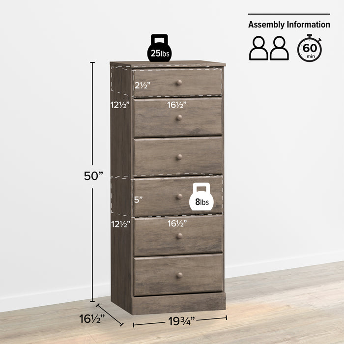 Commode verticale haute Astrid à 6 tiroirs - gris délavé
