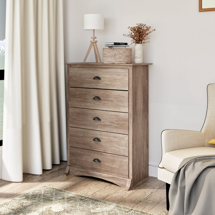 Commode verticale Salt Spring à 5 tiroirs - gris délavé