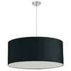 Luminaire suspendu de Dainolite de 28 po de diamètre avec abat-jour cylindrique noir sans fond qui diffuse la lumière, fini chromé satiné et 1 ampoule